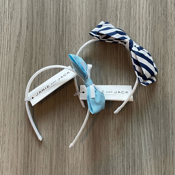 NWT Janie and Jack Striped Bow Headband & Double Bow Headband Blue One Size - Picture 1 of 11